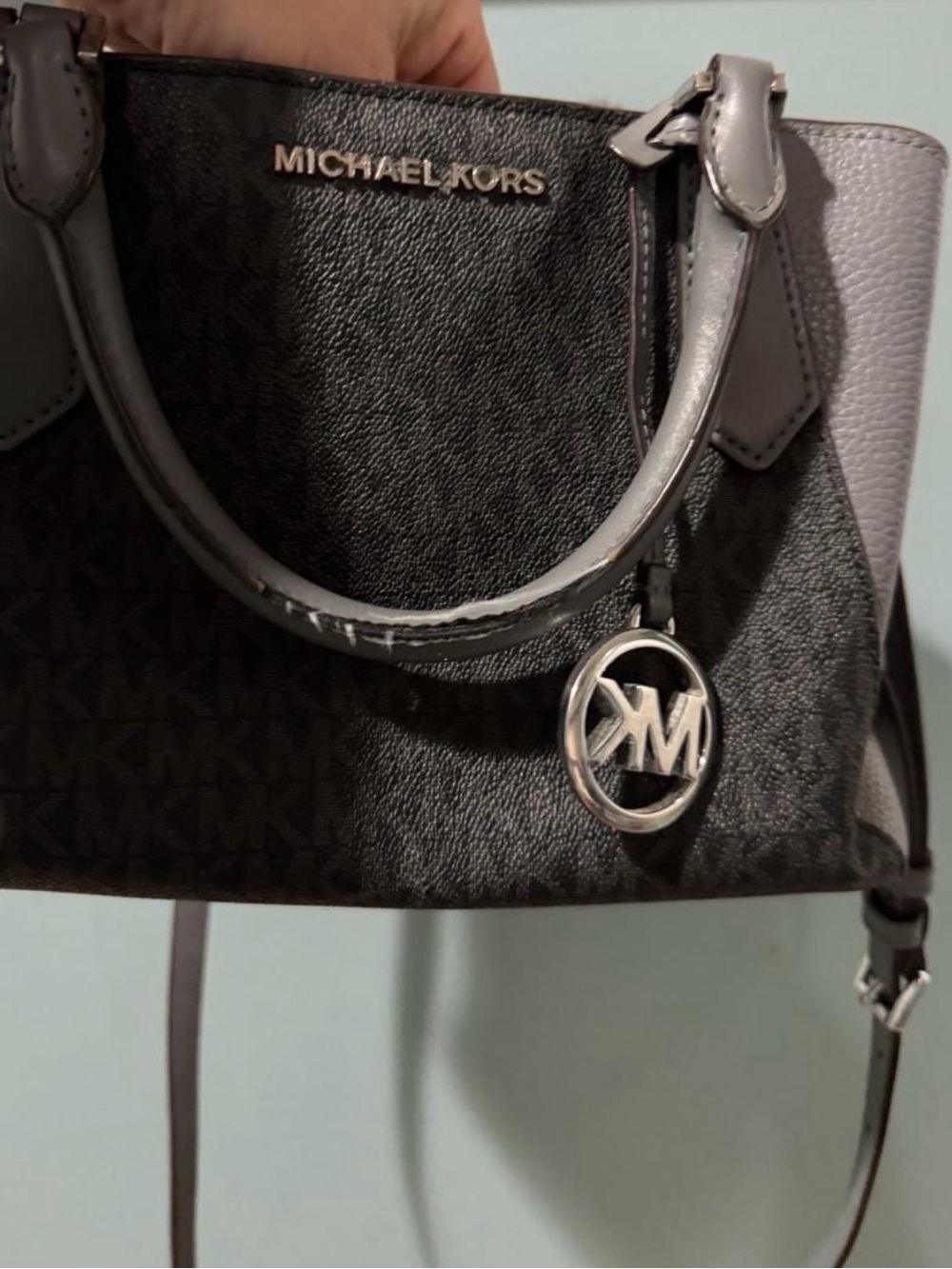 Michael Kors Black and Gray Satchel with MK Charm